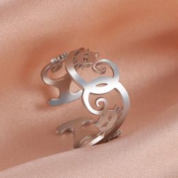 Cazador Cute Cat Kitten Rings for Women Girls Stainless Steel Animal Finger Rings Adjustable Jewellery Party Birthday Gift 2023