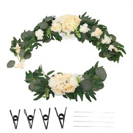 Decorative Flowers Faux Flower Swag Set Artificial Arch Decor Wedding Welcome Reception Ceremony Signs Wall Hanging With Clip Ribbon