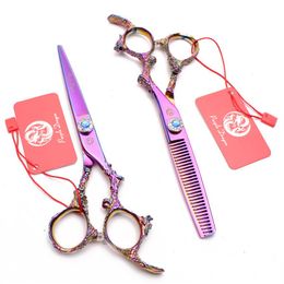 Z9005 5 5 16cm Titanium Purple Dragon Professional Hair Scissors Hairdresser's Scissors Cutting Shears Thinning Scissor336W