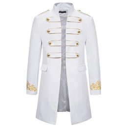 White Stand Collar Embroidery Blazer Men Military Dress Tuxedo Suit Jacket Nightclub Stage Cosplay Masculino 2109042465