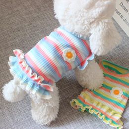 Dog Apparel Dresses Cat Clothes Thin Section Refreshing Pet Puppies Summer Teddy Bear Striped T-Shirt Dress