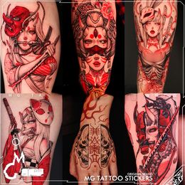 12*19cm New 6Pcs/set Tattoo Stickers Japanese Ukiyo-e Geisha Ninja Design Arm Waterproof Tattoo Stickers for Men and Women