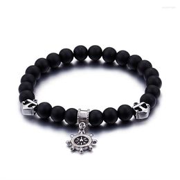 Strand Vintage Black Agates Bracelet For Men And Women Natural Stone Bead Yoga Jewelry Gifts
