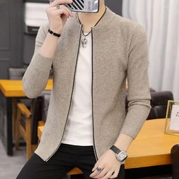 Men's Sweaters Spring Autumn Knitted Sweater Zipper Cardigan Coat Solid Colour O-neck Jersey 2023 Mens Jacket Outerwear C65