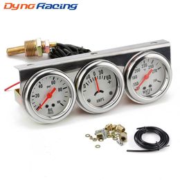 2inch Chrome Panel Oil Pressure gauge Water Temp gauge Amp Meter Triple Gauge kit Set White Face Car meter YC1013232613