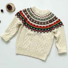 Pullover Sweater Kids Baby Clothes Autumn Jacquard Long Sleeves Knitting Sweaters Winter Kids Cotton Christmas Boys Girls Pullovers Tops HKD230719