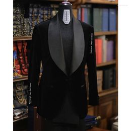Men's Suits Groom Wear Black Velvet Men Satin Shawl Lapel Tuxedos Slim Fit Prom Blazer Wedding Terno Masculino 2 Pcs Jacket Pants