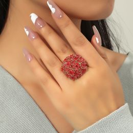 Luxury Zircon Red Pink Flower Rings For Women Ethnic Classic Gold Colour Adjustable Ring Wedding Party Jewellery