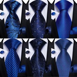 Neck Ties DiBanGu Blue Striped Silk Mens Wedding Ties With Hanky Cufflinks Set Jacquare Woven Neck Ties Set For Men Necktie Fashion 230719