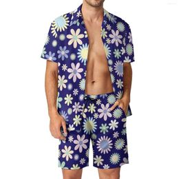 Men's Tracksuits Bright Flowers Men Sets Cute Floral Print Casual Shirt Set Funny Vacation Shorts Summer Graphic Suit 2 Piece Clothes Plus