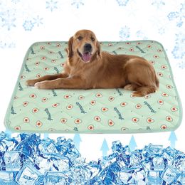 kennels pens Summer Dog Cooling Mat Breathable Pet Dog Bed Blanket Ice Silk Pad Sofa Kennel For Small Medium Dogs Cats Dog Car Seat Cushion 230719