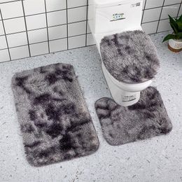 Carpets Nordic Solid Colour Plush Bathroom Mat Sets Soft Antislip 3pcs Pad Set For Toilet 50x80cm Entryway Floor Carpet Rugs Room Decor