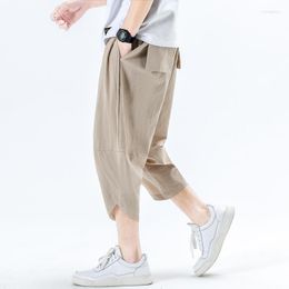 Men's Pants Men Chinese Style Cotton Linen Harem Short Stylish Pockets Retro Street Famous Male Calf Pants-long Trousers