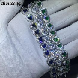 choucong 3 Colors Heart shape bracelet 5A Cubic Zirconia White Gold Filled Party Wedding bracelets for women Luxury Jewerly2884