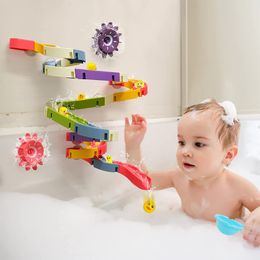 Sand Play Water Fun Baby shower toy DIY building block slide competition run assembly track yellow duck slide bathroom slide children's game water game toy set 230719