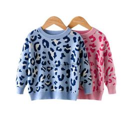 Pullover Autumn 2023 New Sweater Baby Boy Girl Sweater Knitted Cardigan Coat Children Clothing Girl Leopard Sweaters Kids Outerwear Tops HKD230719