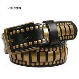 Neck Ties Punk Rock Belts Geometry Pattern for Men Women Rivet Studded First Layer of Cowskin Hip Pop Decorative 230718