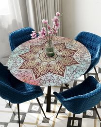 Table Cloth Mandala Gradient Flower Round Elastic Edged Cover Protector Waterproof Polyester Rectangle Fitted Tablecloth