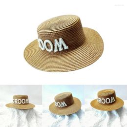 Wide Brim Hats Bachelor Party Groom Straw Hat Soft Bonnet Handwoven Panama For Bridegroom Y1UA