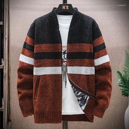 Men's Sweaters 2023 Autumn Korean Style Sweater Thick And Velvet Men Cardigan Knitted Coat Mens Stripe Jacket Male Size M-4XL