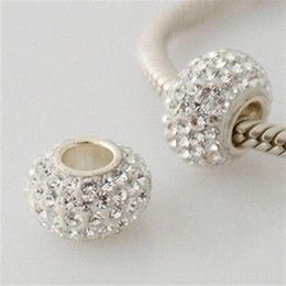 White 10mm 12mm Resin White Rhinestone Silver Plated Core Big Hole DEF Crystal European Beads Loose Beads Jewelry Findings 269e