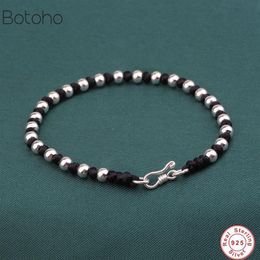 Handmade 925 Sterling Silver colour Beads black Rope Bracelets Cord String Braided Friendship Lucky Bangle For Women Men Couple CX313N