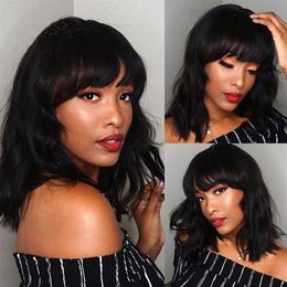 Ishow Short Bob Wigs Straight Human Hair Wigs with Bangs Loose Body Peruvian None Lace Wigs Indian Hair287y