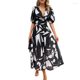 Casual Dresses Womens A Line Maxi Dress Smocked Waist Floral Print Bohemian Long Summer