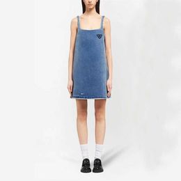 summer women classic triangle standard cowboy slip dress age reduction sleeveless skirt denim fabric version of crisp natural waist