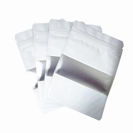100pcs lot Matte White Aluminum Foil Food Doypack Zip Lock Package Bag With Window Reclosable Mylar Zipper Pouche260c