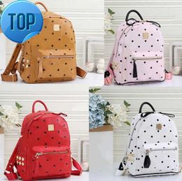 Leather Handbags High Quality 2 size men women School Backpack famous Rivet printing Designer lady Bags Boy and Girl back packh