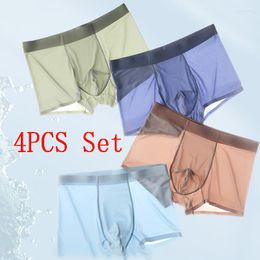 Underpants 2023 Summer Ice Silk Mask Underwear Men's Light And Breathable Boxershorts Men Cool Seamless Boy's Boxers Packs 4PCS