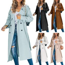 Women's Trench Coats Women Windbreaker Autumn Classic Double Breasted Long Jacket With Belt Solid Colour Lapels Sleeve Pockets Coat