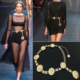 New fashion luxury designer brand chain belt for women Golden coin dolphins portrait metal waist belts Apparel accessories304h