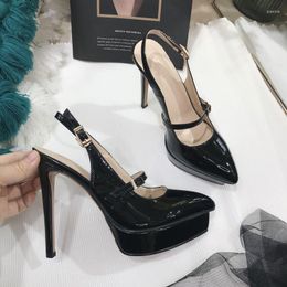 Dress Shoes 2023 Women's Shallow Mouth Single Cow Patent Leather Super Stiletto High Heel Waterproof Platform Pointed