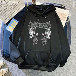 Women's Hoodies Butterfly Skeleton Gothic Streetwear Hip Hop Punk Clothes Pullover Men Sweatshirt Women Ulzzang Skulls Print Unisex Wram