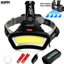 Headlamps 8000LM USB rechargeab D Headlight 200m Long Lighting Distance Wide Ang COB Head Lamp Lantern For Hike Outdoor Use 2*18650 HKD230719