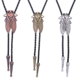 Bolo Ties Metal Cicada Bolo Tie Cowboy Cicada Necktie for Shirt Jeans Western Necklace Braided Shoestring Necktie Bola-Tie HKD230719