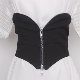 Belts Women's Runway Fashion Black Fabric Elastic Cummerbunds Female Dress Corsets Waistband Decoration Wide Belt TB1710