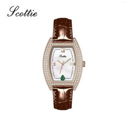 Wristwatches Diamond Set Wine Bucket Fashion Women's Watch Gem Zircon Leather Waterproof Needle Buckle Gift Patent Quartz