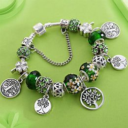 Tree of Life bracelet Strands green thousand face crystal large hole beads painted leaf flower jewelry233z