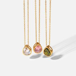Pendant Necklaces Fashion Zircon Water Droplets Necklace Gold Color Stainless Steel For Women Gift Wholesale Neck Jewelry 41CM