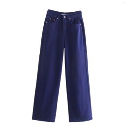 Women's Jeans Withered Retro Mom Woman England Fashion Purple High Waist Wide Leg For Women Loose Denim Pants