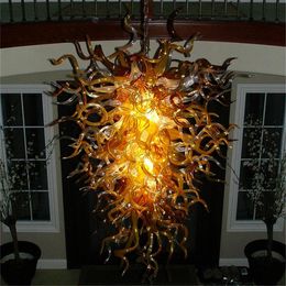 Vintage Luxury Lamp Sprial Hand Blown Champagne Chandelier Lighting Artistic Ceiling Urban Design for Home Staircase Fixture