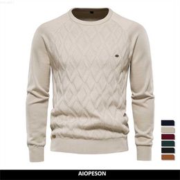 Men's Sweaters AIOPESON Argyle Basic Men Sweaters Solid Colour O-neck Long sleeve Knitted Male Pullover Winter Fashion New Warm Sweaters for Men L230719