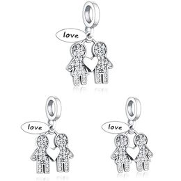 Fit Original Pandora Charm Bracelet 925 Sterling Silver Boy And Girl Dangle Charm Zircon Love Heart Pendant Beads For Making Women309P