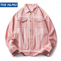 Men's Jackets Pink Denim Jacket For Men And Women Hip Hop Streetwear Loose Jeans 2023 Autumn Varsity Coat Clothing