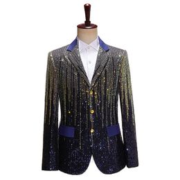 Erkek Suit Blazers Parlak Çizgili Pullu Pullu Pırıltılı Takım Ceket Erkekler İnce Fit Düğün Erkek Sahne Sihirli Şarkıcı Gösteri Ev sahibi kulüp takım elbise 230719