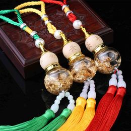 Interior Decorations 1pcs Glass Bottle with Gold Foil Bottom Double Spike Gourd Car Interior Jewellery Pendant Decoration Accessories x0718