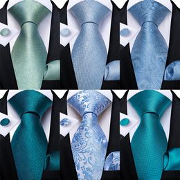 활 타이 Dibangu Mens Necktie Teal Green Blue Solid Design 실크 웨딩 넥타이 남성용 Hanky ​​CuffLinks 세트 패션 Bussiness 파티 230718